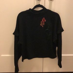 Zara embroidered ruffle trim sweater